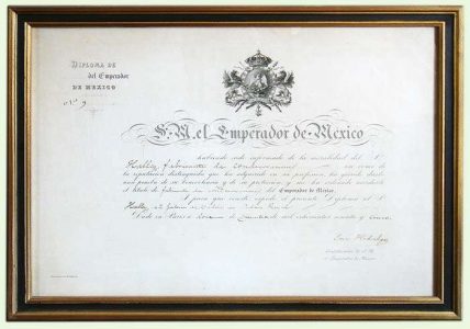 Diplôme remis par l’Empereur Maximilien du Mexique